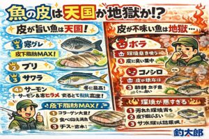 皮の旨さは魚種で決まる・寒グレ・ブリは別格・底物系は注意・処理で逆転あり・環境が9割。皮を食えば、その魚の“人生”がわかる。釣太郎