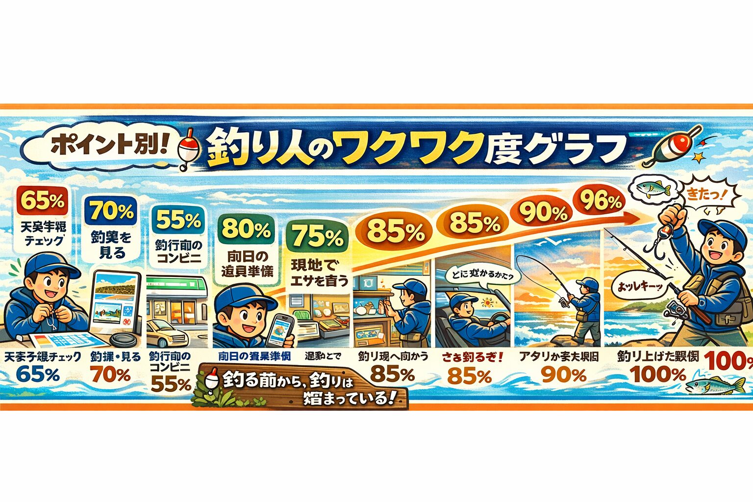 釣り人のワクワク感、実は考えている時間と準備している時間と期待している時間で全体の7割以上を占めています。釣太郎