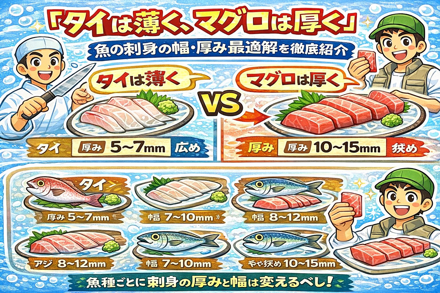 「タイは薄くマグロは厚く」。これは昔から伝わる職人の知恵です。魚の刺身入門。釣太郎