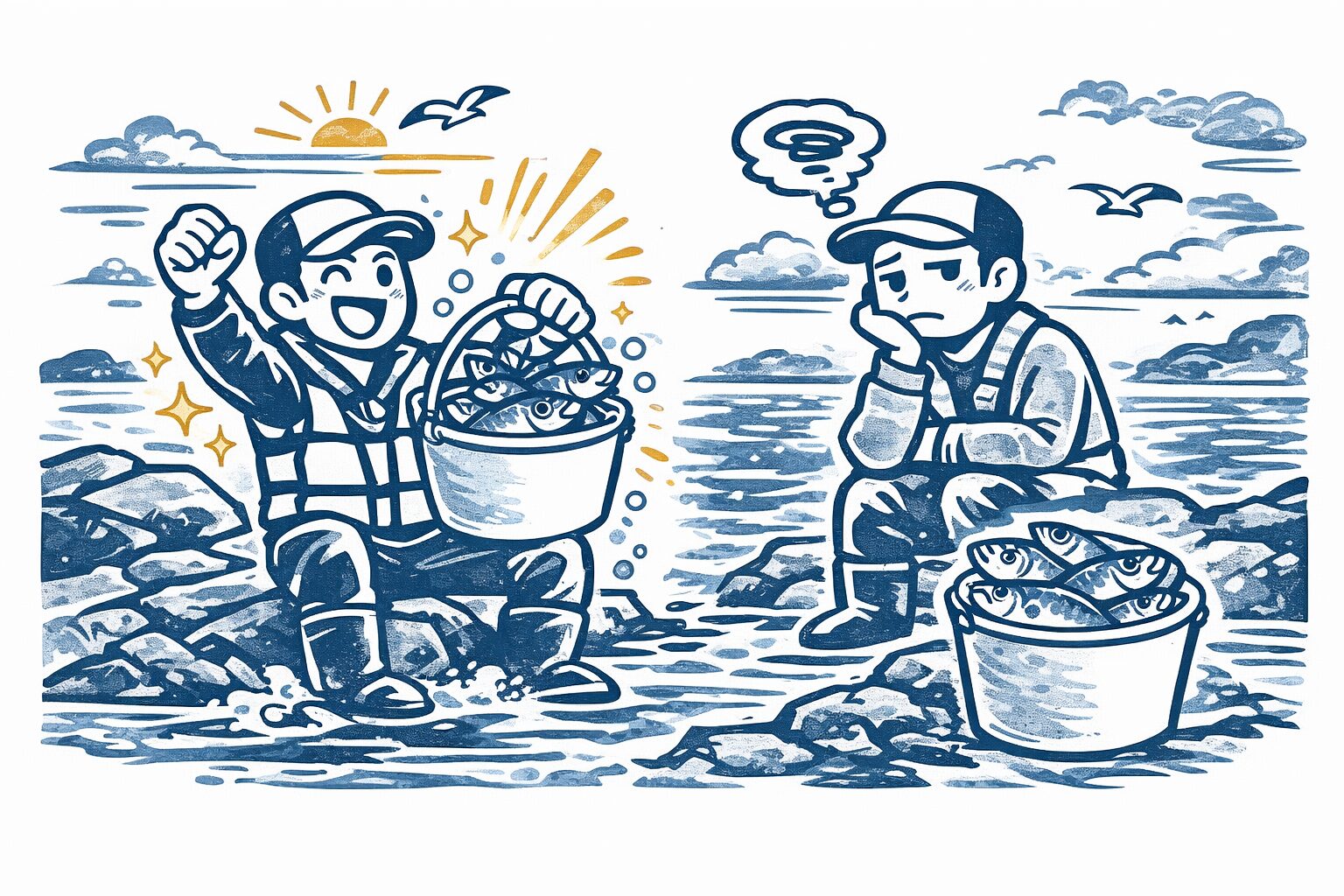 一匹しか釣れなかったけど、あの感触が忘れられない。疲れただけという人。この違い、釣れた魚の数や大きさは、あまり関係ありません。釣太郎