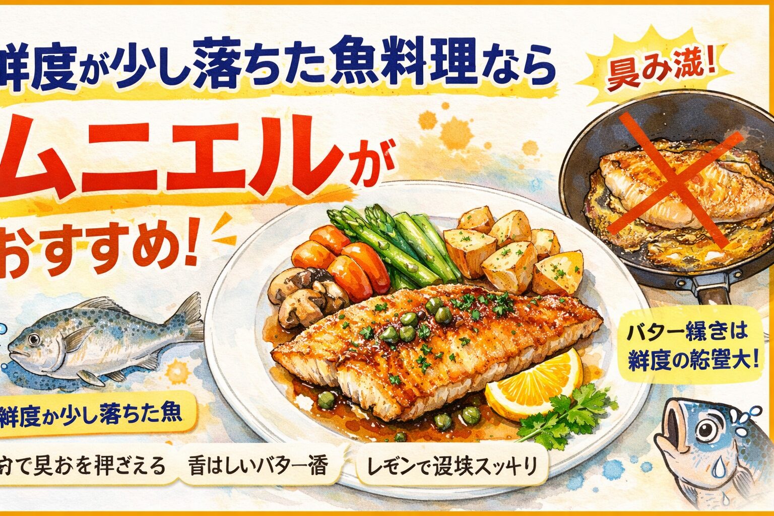 鮮度で選ぶ魚料理の正解。・鮮度が高い魚 → バター焼き・鮮度が少し落ちた魚 → ムニエル。魚料理は「魚の状態 × 調理法」の組み合わせで完成度が決まります。釣太郎