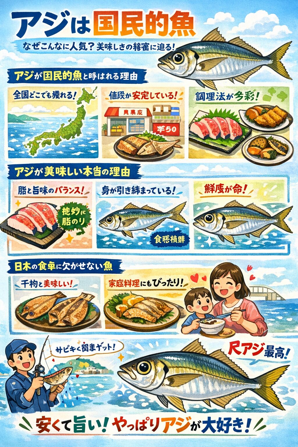 アジは安いから人気なのではなく、美味しく、扱いやすく、文化に根付いているから国民的魚になった。釣太郎