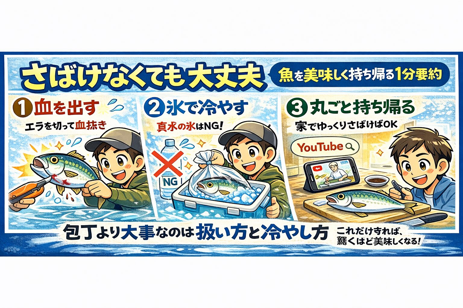 釣果魚は包丁より大事なのは扱い方と冷やし方が重要。釣太郎