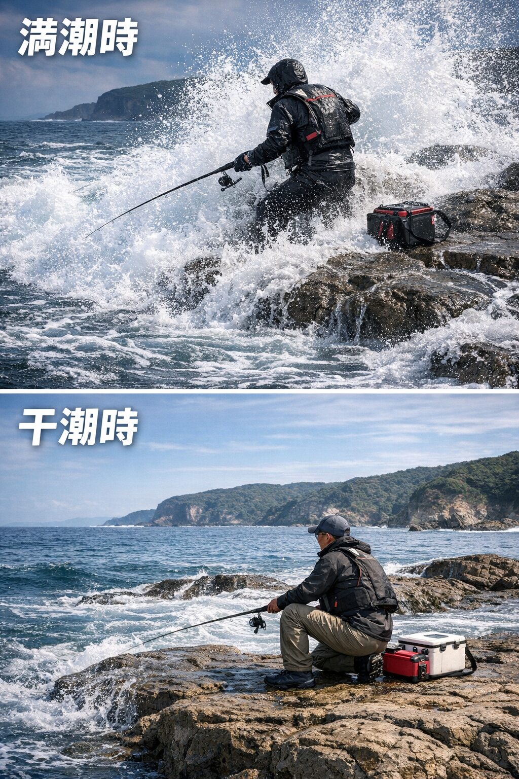 180〜220cmは、全国的に見ても「大きい」。 南紀の潮位差は全国でも上位。有明海を除けばトップクラス。低く平たい磯と組み合わさると危険度が跳ね上がる。釣太郎