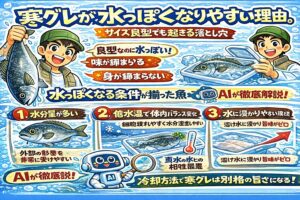 寒グレが水っぽくなりやすいのは・魚の体質 ・冬の環境・冷却方法 この3つが重なるから。釣太郎
