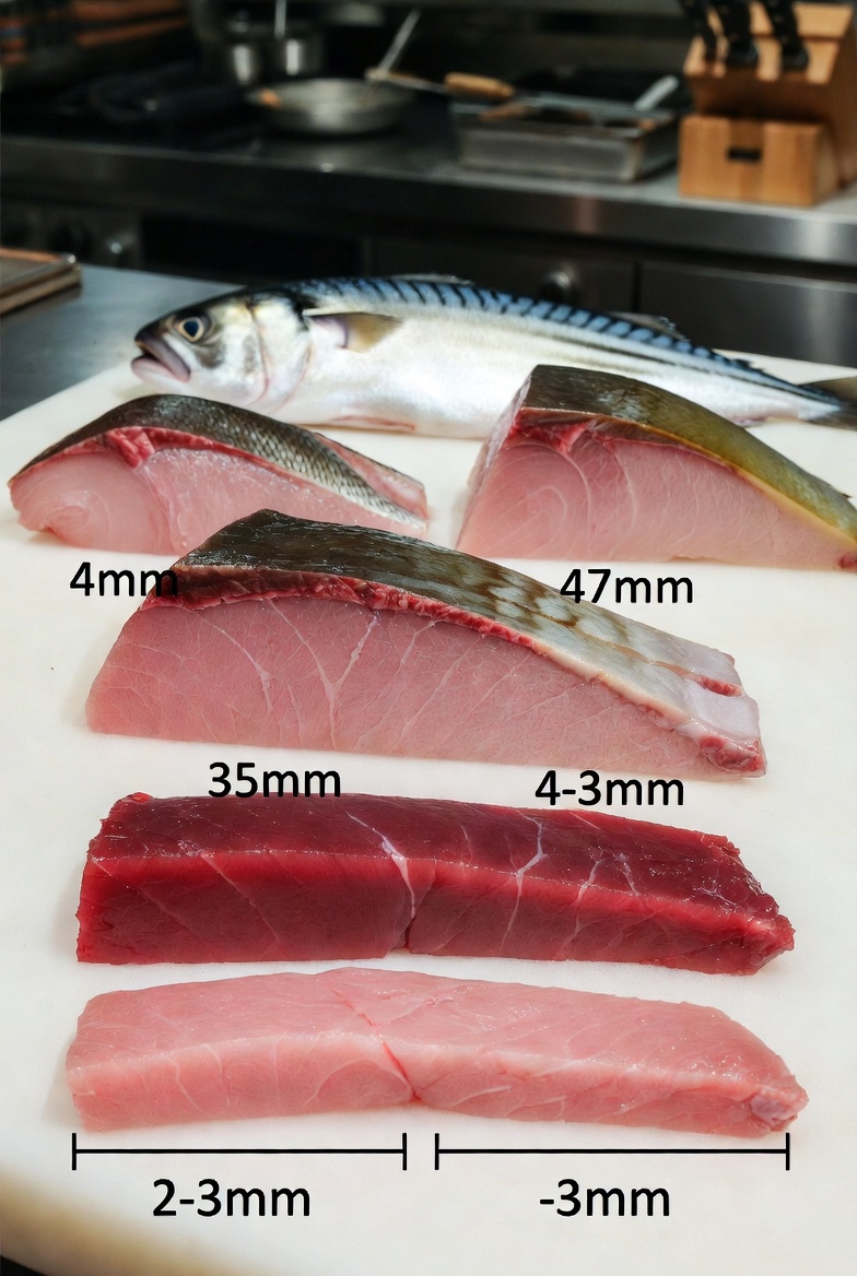 魚の再身は、厚みを変えるだけで、同じ魚が全く違う味になります。釣太郎