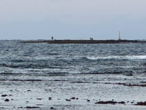 元旦に沖磯に渡り、初釣りを楽しむ人たち。2026年1月1日みなべ堺。釣太郎