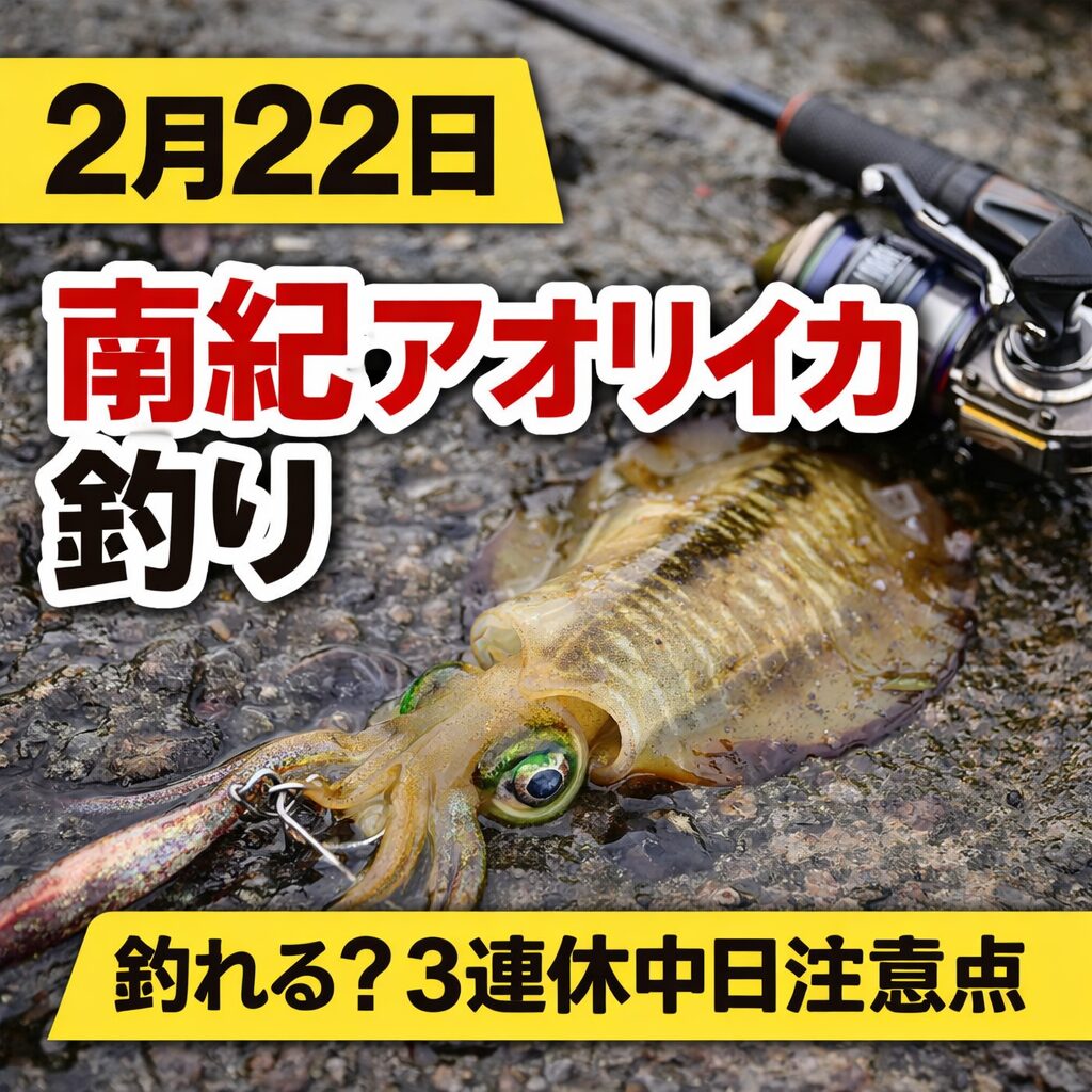 明日2月22日の南紀アオリイカは好調な冬シーズンの流れを維持していますが、連休プレッシャーの影響が大きい日です。釣太郎