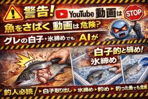 釣り動画投稿者は要注意。現在のYouTubeでは魚をさばく動画、白子取り出し、血抜き、氷締め 。これらでもアカウント停止の可能性があります。釣太郎