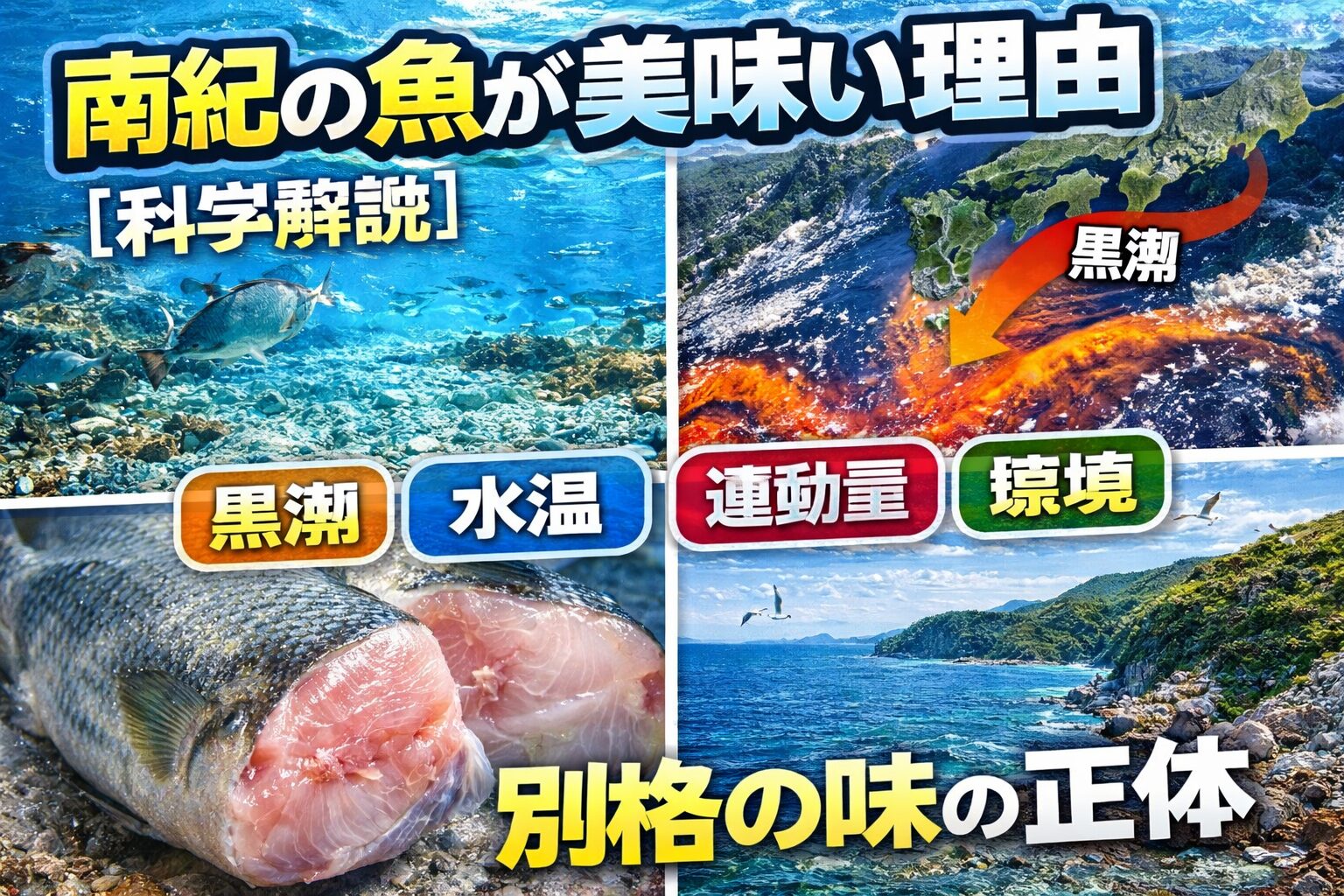 南紀の魚が美味い理由は ・黒潮の栄養と流れ・水温変動・運動量の多さ・豊かな食物連鎖・水質の良さ。この条件が同時に揃う場所は日本でも少ないです。釣太郎