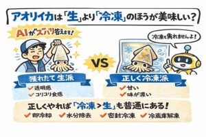 アオリイカは✅ 生が最強な時もある✅ 冷凍が勝つ時もある✅ 決めるのは人間。釣太郎