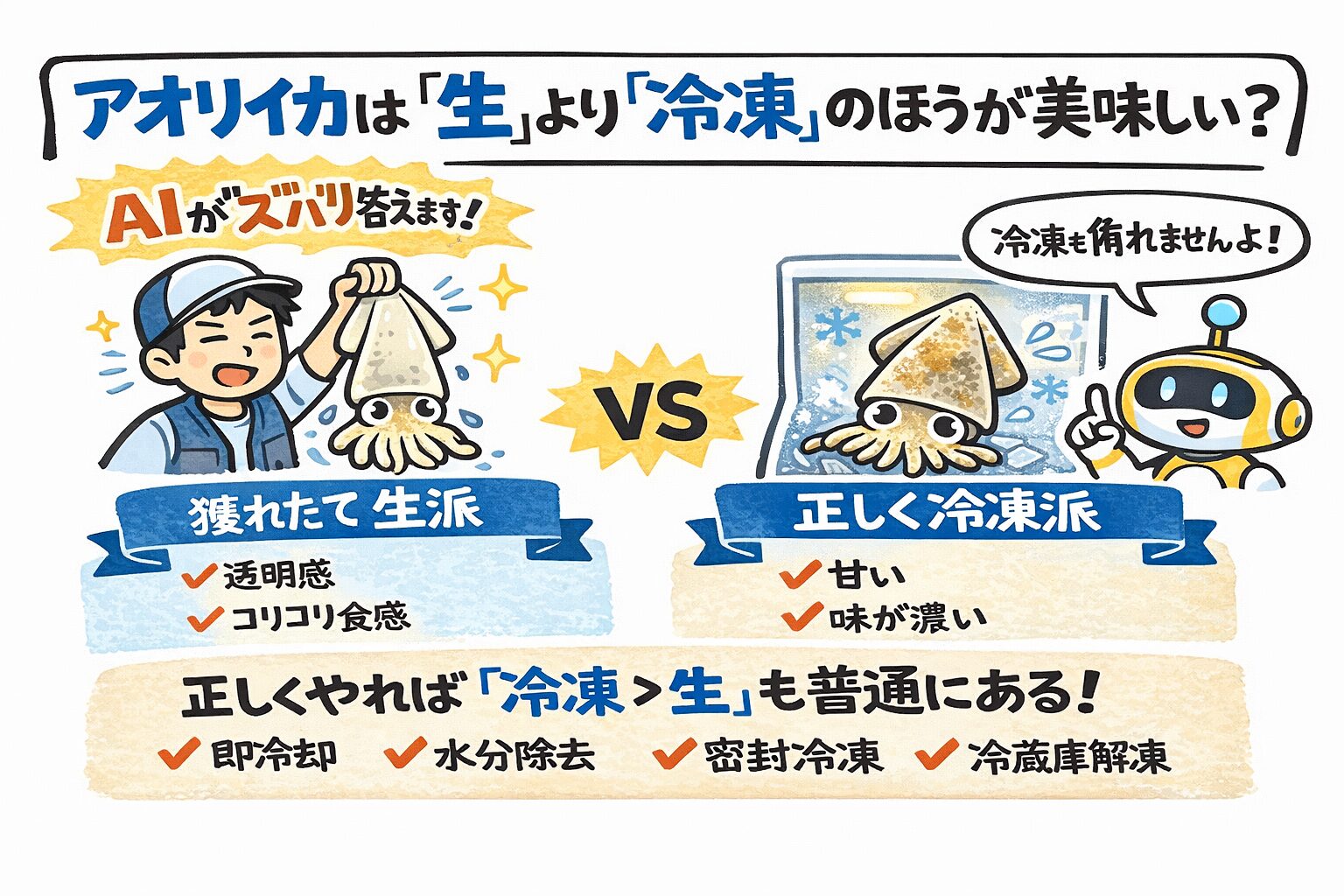 アオリイカは✅ 生が最強な時もある✅ 冷凍が勝つ時もある✅ 決めるのは人間。釣太郎