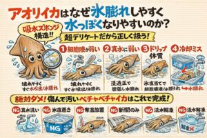 アオリイカ、イカはスポンジ体質・真水で即死亡・管理で味は決まる。釣太郎