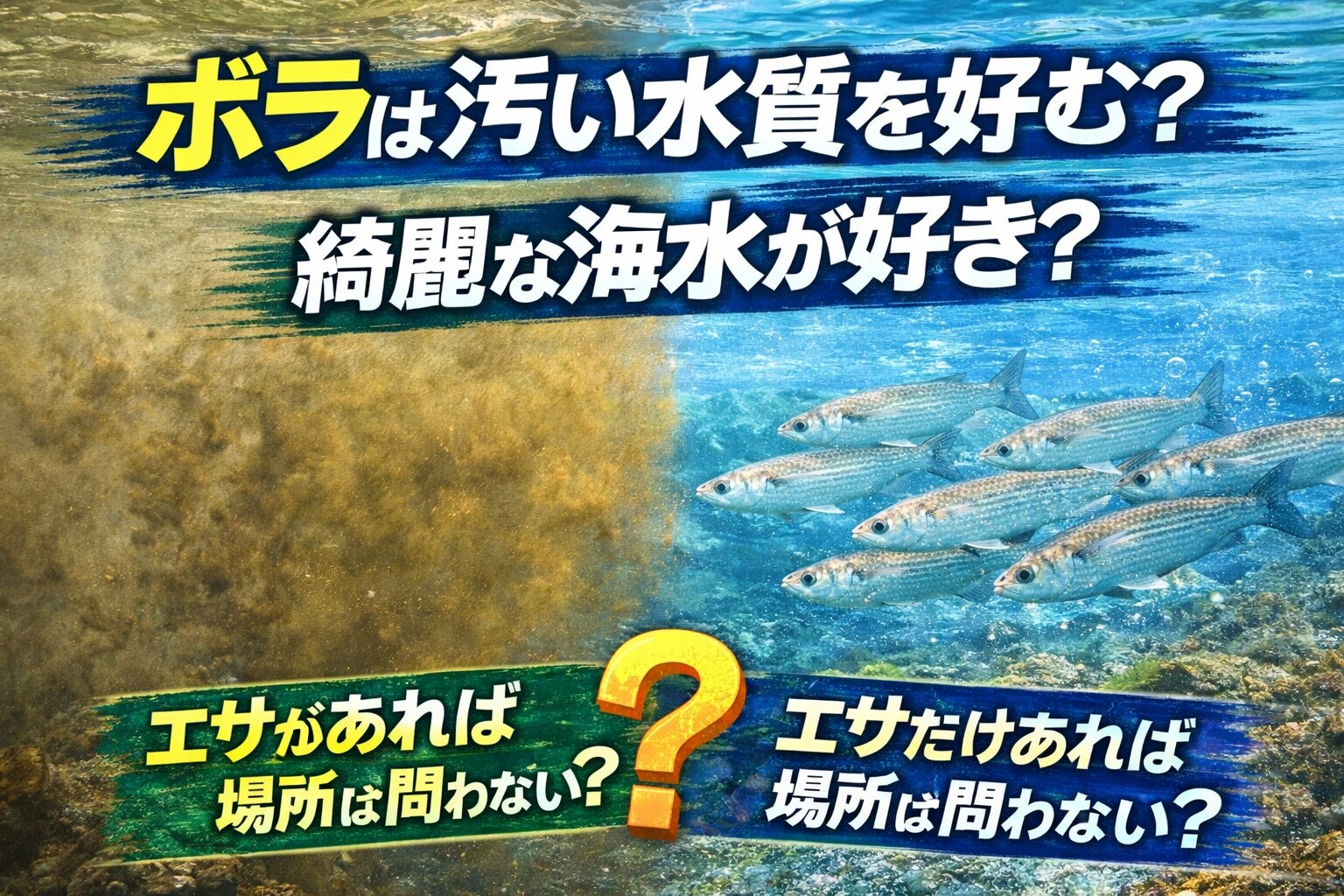 ボラは汚い水が好きな魚ではありません。きれいな海でも普通に増えます。重要なのは水質よりエサの量。栄養が豊富な場所ならどこでも集まる魚.釣太郎