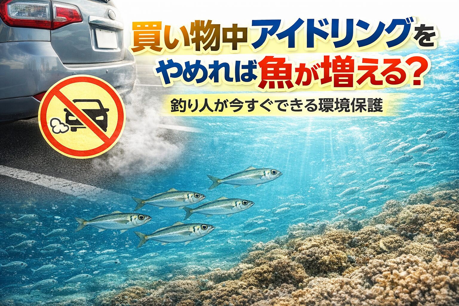 買い物中のアイドリングをやめるだけで・CO₂削減・海水温上昇の抑制 ・魚の環境保護・未来の釣果につながる。釣り人が今すぐできる最も簡単な環境保護です。釣太郎