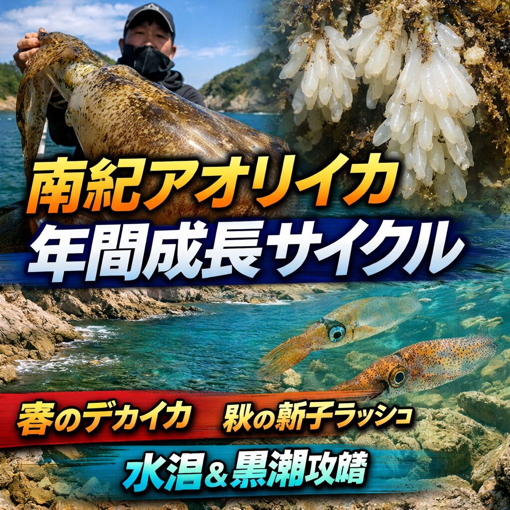 南紀アオリイカは、春 産卵大型狙い、秋 数釣り新子、冬 生き残り個体。という循環を毎年繰り返しています。釣太郎