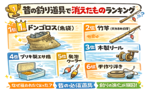 昔の釣り道具は技術進化により姿を消しました。現在の釣りは軽さ・性能・鮮度重視の時代です。釣太郎