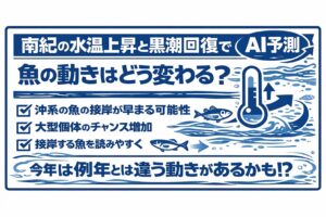 黒潮が戻った南紀は、 ここ数年とは違う表情を見せるかもしれません。南紀本来の力が、もう一度前面に出てくる可能性もある。釣太郎
