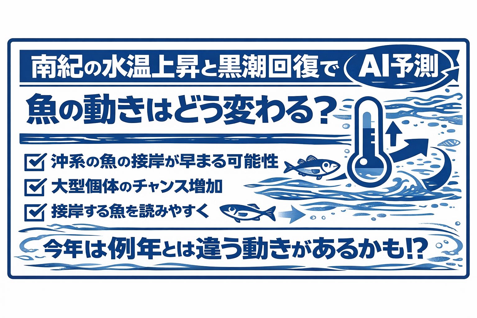 黒潮が戻った南紀は、 ここ数年とは違う表情を見せるかもしれません。南紀本来の力が、もう一度前面に出てくる可能性もある。釣太郎