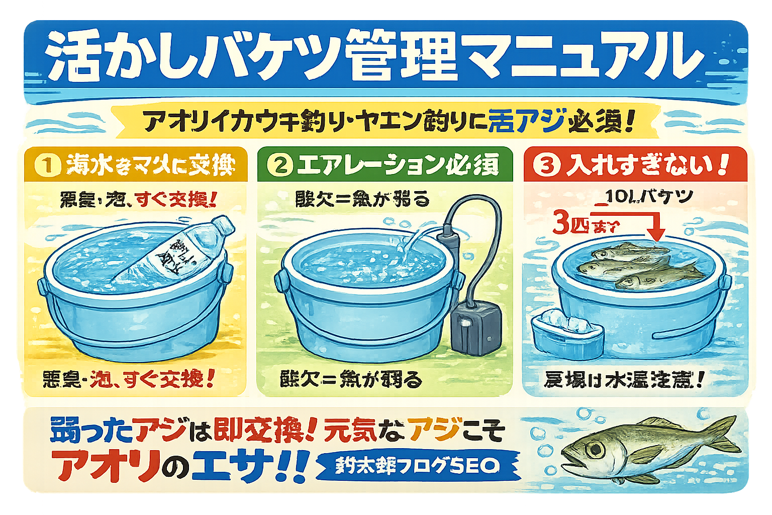 活かしバケツ管理マニュアル｜アオリイカ泳がせ・ウキ釣り・ヤエン釣り完全入門。釣太郎