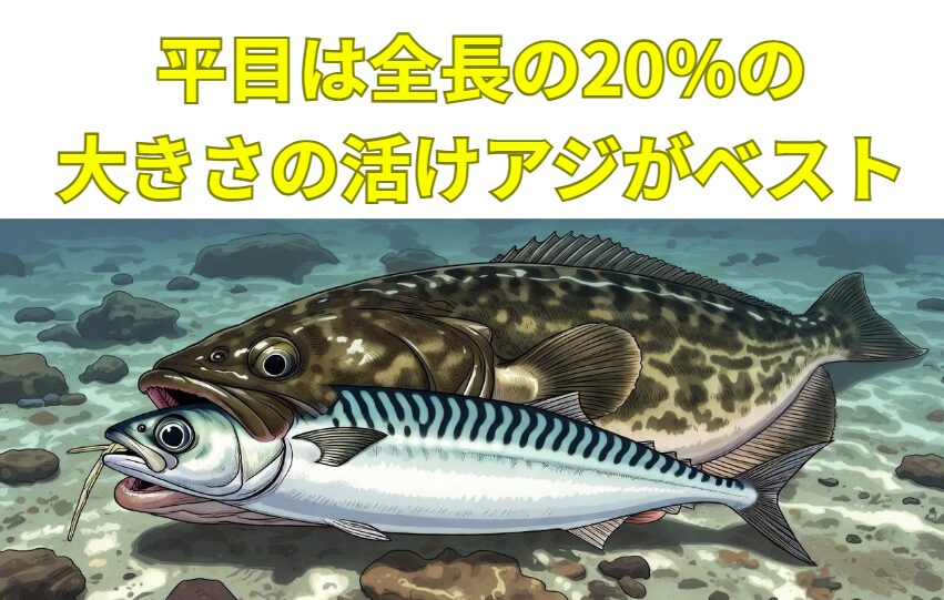 堤防から40cmヒラメを狙うなら、12〜14cmのアジを鼻掛けor背掛けがベスト。釣太郎