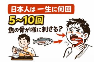喉に魚の骨が刺さる経験がある。日本人平均：5〜10回✔ 魚好き層：10〜20回✔ 慎重派：1〜3回✔ ほぼゼロも存在。釣太郎