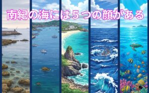 南紀の海。みなべから串本まで、わずか数十キロの海岸線に様々な多様性が凝縮されています。釣太郎
