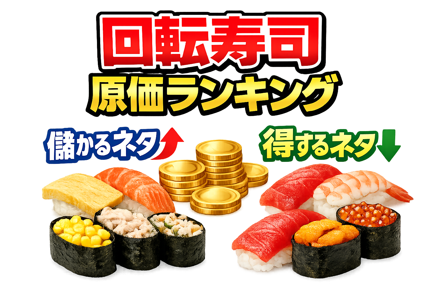 回転寿司は同じ価格でも原価は大きく違う。利益が出やすいネタはコーン・ツナ・玉子・加工系 。客が得するネタはまぐろ・真鯛・高級魚。釣太郎