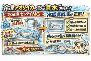 アオリイカは、扱い次第で“最高級”にも“安物”にもなる魚です。差を生むのは、👉 解凍の10時間と、水の1秒。釣太郎