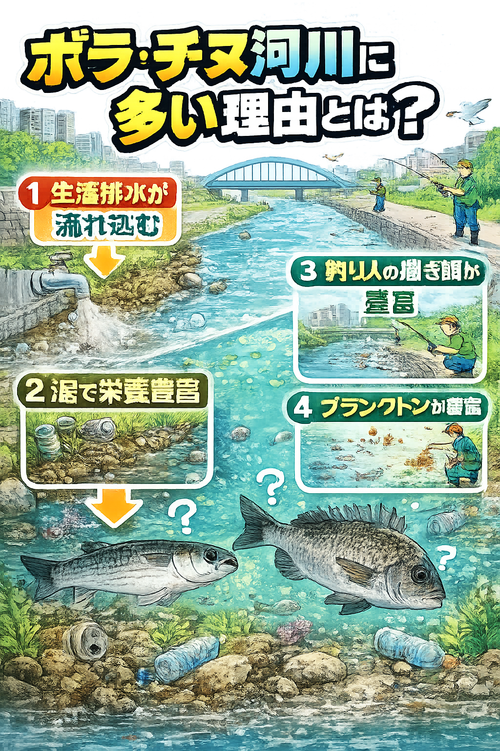 ボラとチヌは「広塩性・汽水適応型」適応魚だから、他の海水魚が入ってこれない河川でも生き延びられる！浸透圧調節＋エサの柔軟性＋耐汚染性が鍵。釣太郎