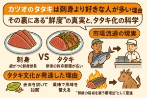 カツオのタタキは刺身より好きという人が多い理由を、鮮度・歴史・科学の視点から徹底解説。釣太郎