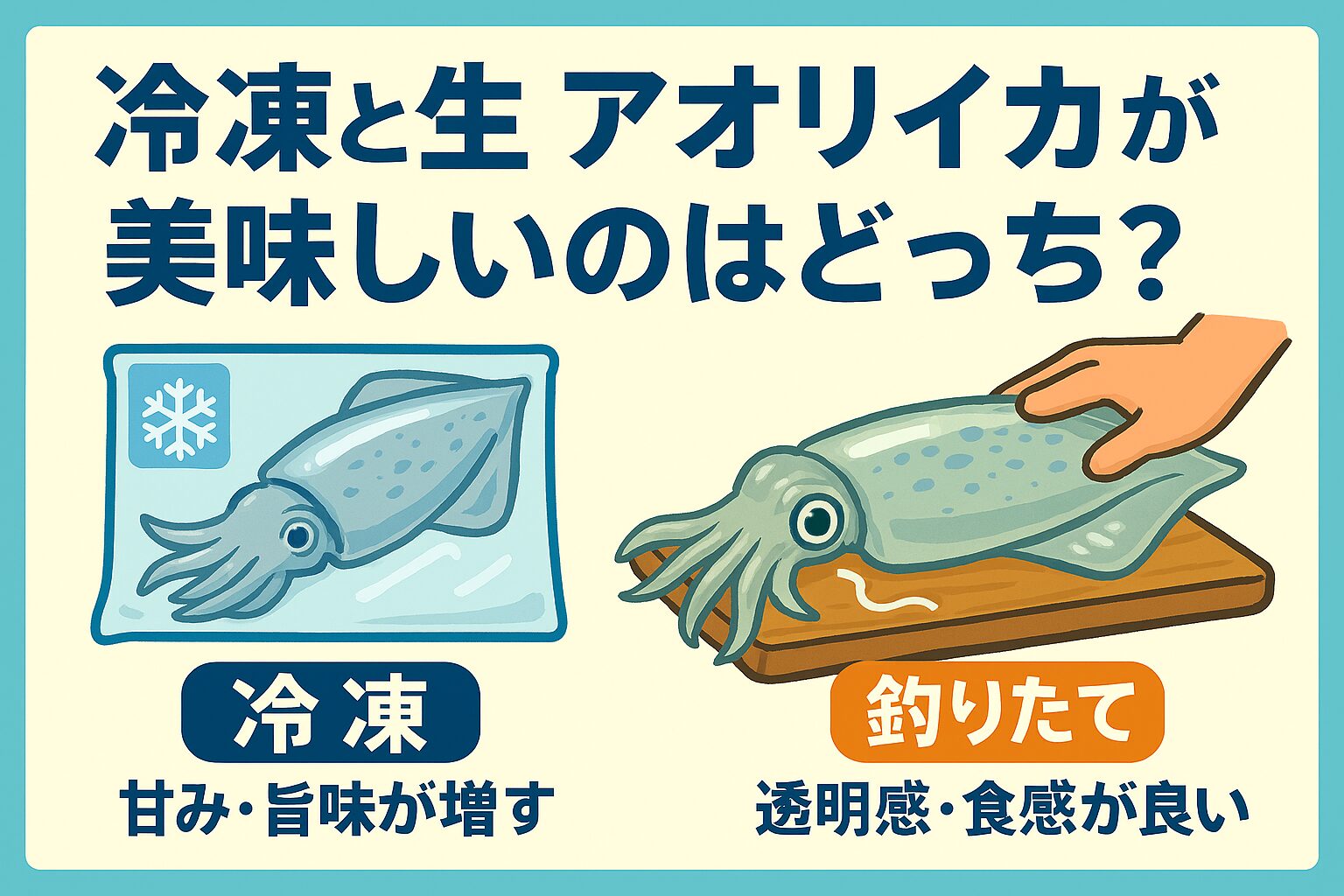 アオリイカは冷凍と生、どっちが美味しい？｜甘み・食感・安全性を徹底比較.釣太郎