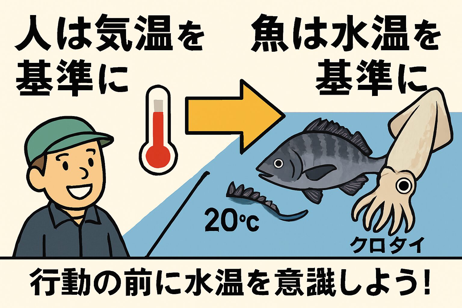 釣りの成功は、自然との対話から。気温ではなく、水温を基準に考えることが釣果アップの第一歩です。釣太郎