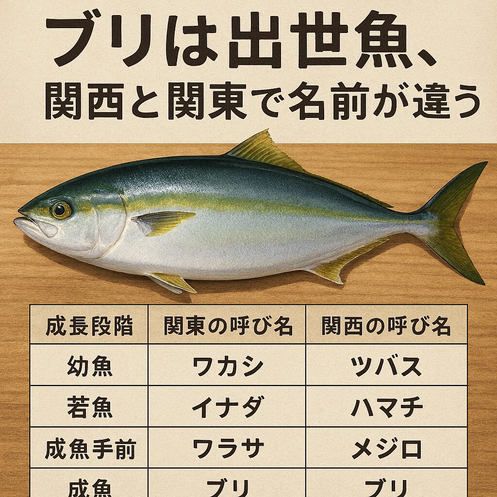 ブリ（鰤）は日本を代表する出世魚。 成長段階によって名前が変わる珍しい魚で、さらに関西と関東で呼び名が違うことでも知られています。釣太郎
