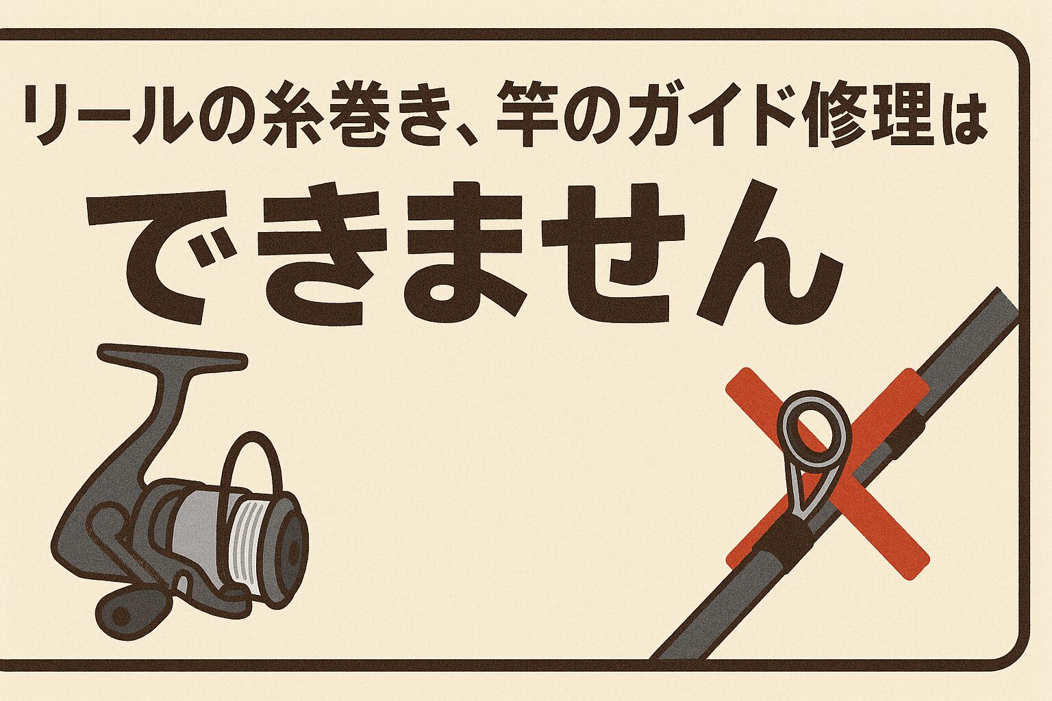 「リールの糸巻きサービス」や「釣竿のガイド修理」についてですが、誠に申し訳ございませんが当店では現在、これらの作業を承っておりません。釣太郎