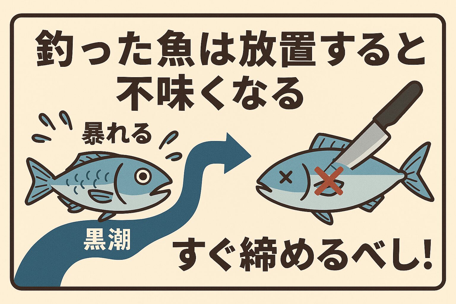 釣った魚を暴れるまま放置してしまうと、せっかくの旨味が台無しに…。 だからこそ、「釣ったらすぐ締める」を習慣にしましょう！釣太郎