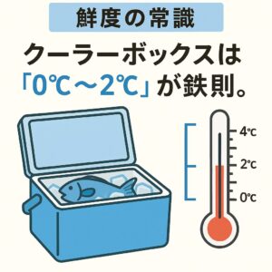 魚の鮮度管理入門。クーラーBOXの温度は常に変動する。「0〜2℃を維持する工夫」が鮮度の差になる。釣太郎