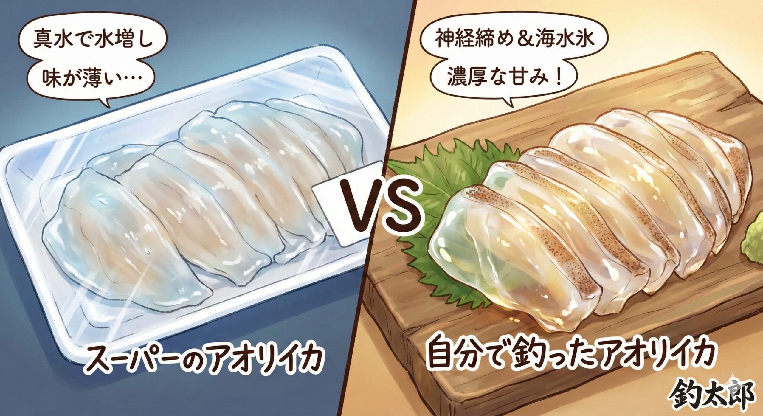 アオリイカ、真水を吸わせない。瞬時に締める。食べる直前まで守る。この3つができるのは、現場にいる釣り人だけ。釣太郎