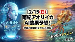 2026年2月15日（日）南紀でのAIが出した明日のアオリイカ遭遇率は55％。釣太郎