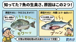魚の臭いは、外からくる臭い、中からくる臭い 。この二重構造です。釣太郎
