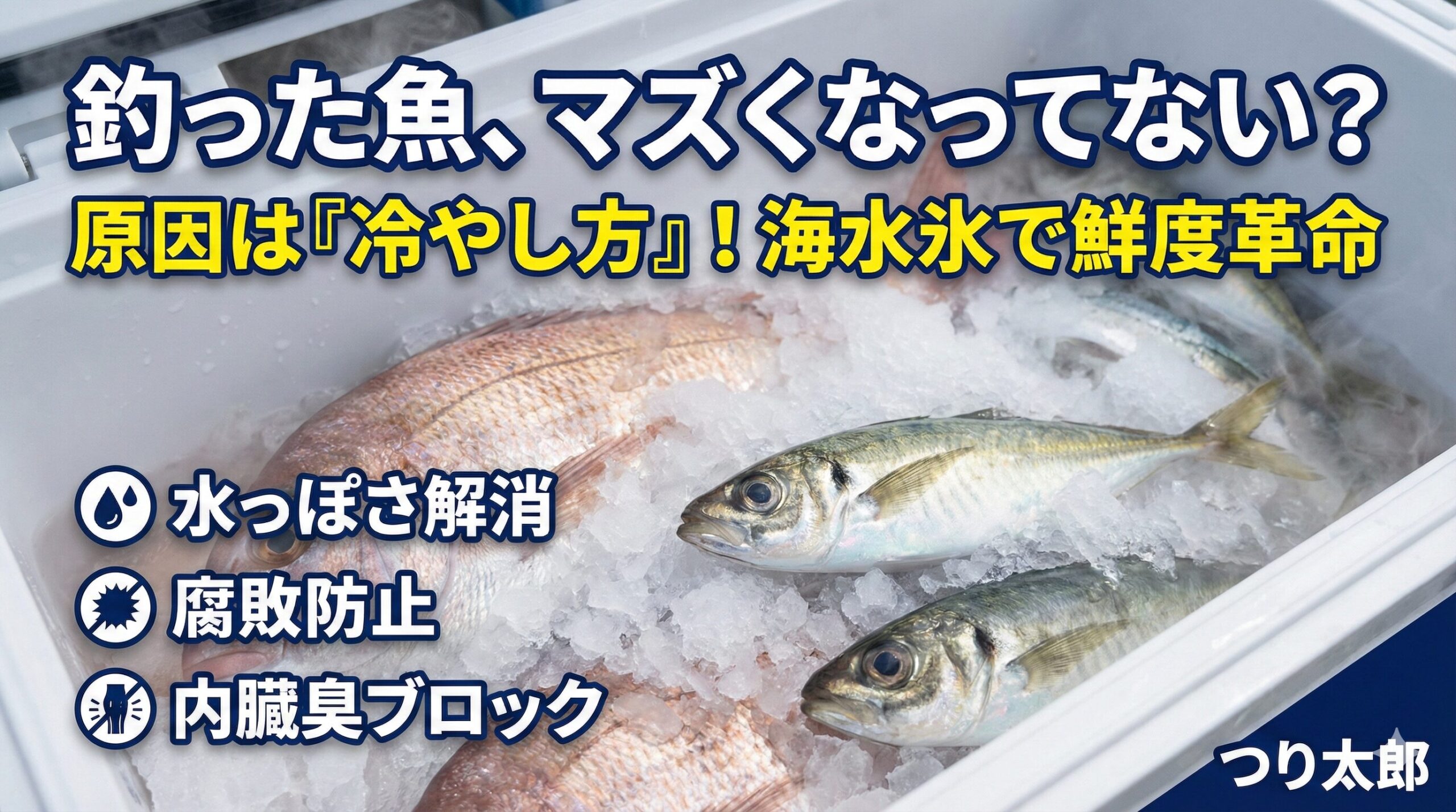 魚がまずくなる原因は主に次の3つ。・水分増加による味の劣化・腐敗の進行・内臓臭の拡散。これらはすべて 海水氷でほぼ解決可能。釣太郎