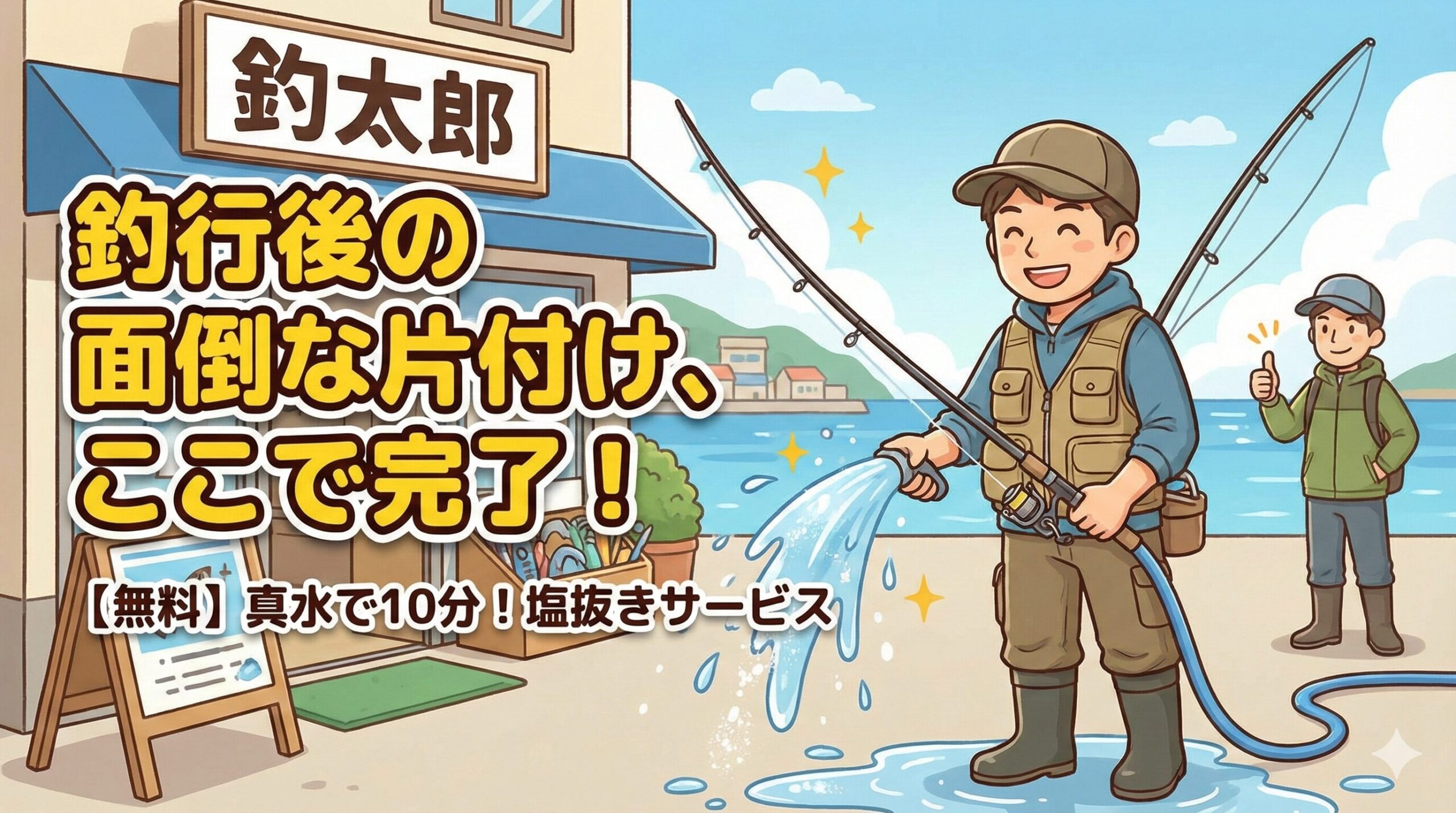 【釣太郎】釣行後の道具洗いで帰宅後が劇的に楽ちん！お店の真水でササッと塩抜きして帰ろう。釣太郎