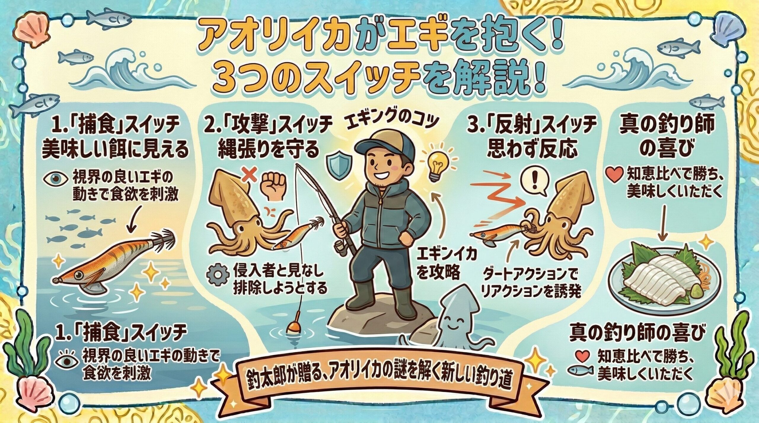 アオリイカはなぜエギを抱く？「捕食・攻撃・反射」の秘密を解き明かす【エギング入門】釣太郎