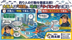 釣り人の違い。大阪人は「時間」、 地元民は「タイミング」で来る。釣太郎