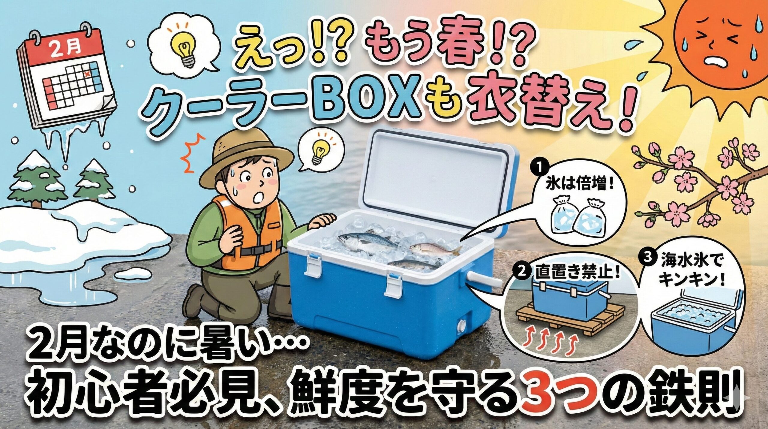 竿やリールを春用に変える前に、まずはクーラーボックスの使い方を見直してみてください。せっかく釣った魚、最高においしい状態で食べてあげたいですよね。釣太郎