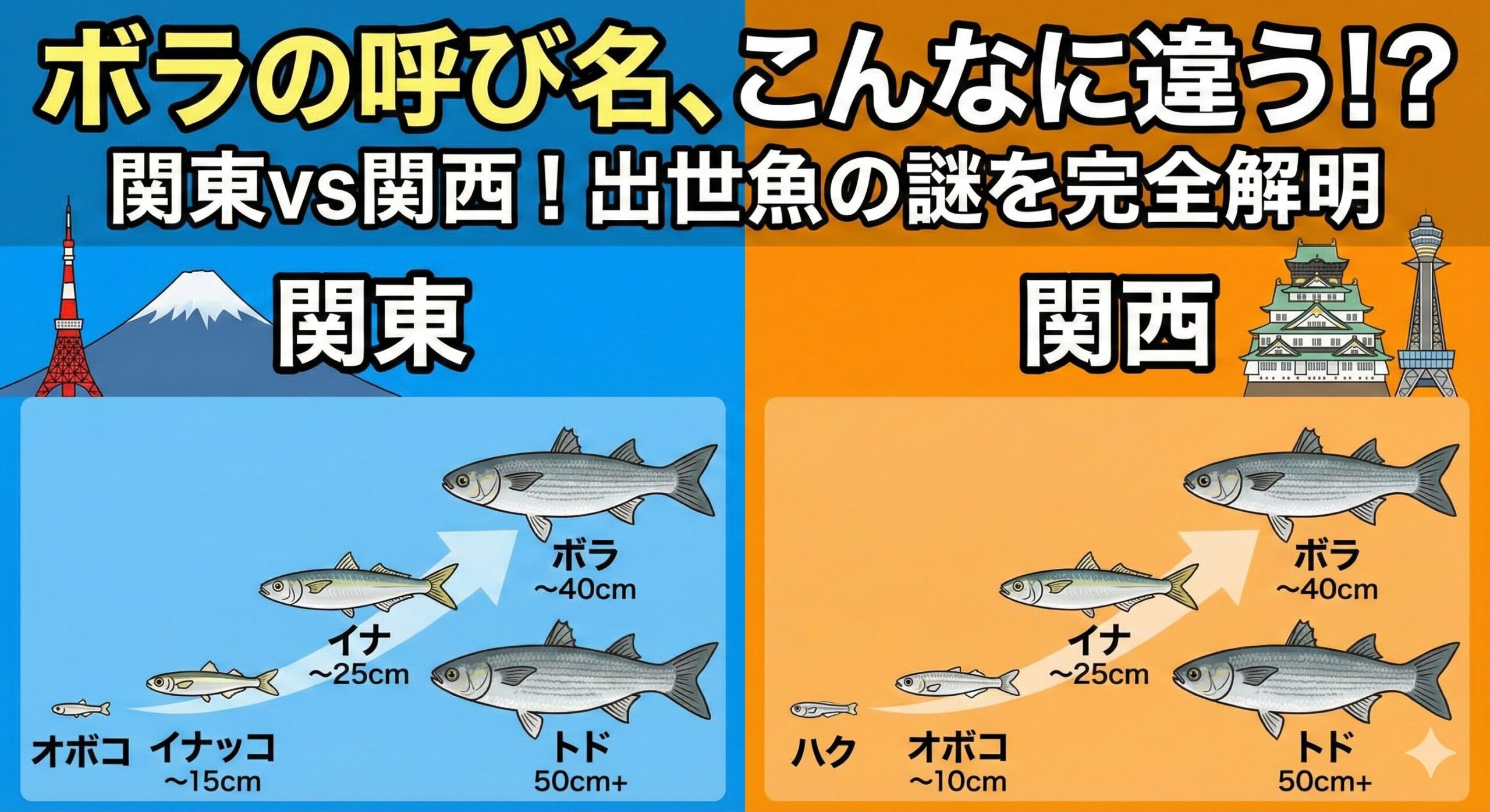 ボラの名前はコロコロ変わる？関東と関西で違う「出世魚」の呼び名を完全網羅。釣太郎