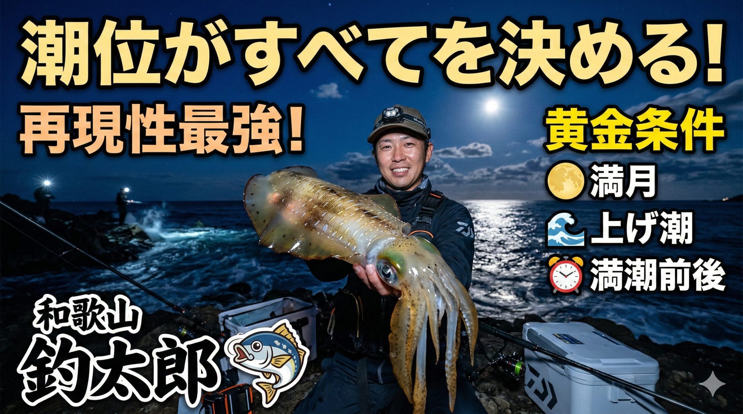 最も爆釣の再現性が高い黄金パターンは「満月×上げ潮×満潮前後」の組み合わせ【アオリイカ釣り基礎知識編】釣太郎