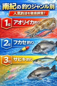南紀の釣り人口は 1位 アオリイカ2位 フカセ釣り（グレ・チヌ） 3位 サビキ釣り4位 青物ルアー5位 底物釣り。釣太郎