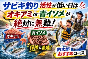 サビキ釣りは楽しい。 でも活性任せでは不安定。オキアミか青イソメを持っていくだけで釣果安定、家族の笑顔維持、 無駄な遠征回避ができます。釣太郎