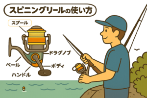 リールのメンテナンス 。使用後は真水で洗浄し、塩分を落とす。乾燥後にオイルを注油して可動部を保護。定期的にドラグやベアリングのチェックを行う。釣太郎